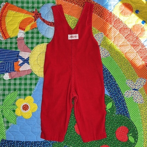 Vintage Toddler Liberty Overalls Red Corduroy w/ Brass Tone Hardware 12 Months - Picture 4 of 6
